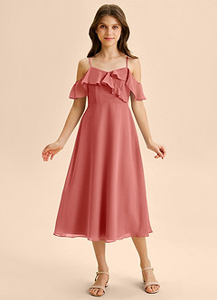 Azazie Kamilla Junior Abito A-Line in Chiffon a Spalla Scoperta Rosa Antica image6