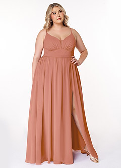 Azazie Rayna Brautjungfernkleider A-Linie V-Hals Gefaltet Chiffon Kleid Mai Tai image7