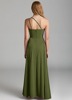 Azazie Maron Junior Olive A-Line Pleated Stretch Satin Dress image4