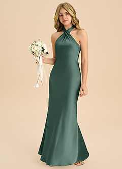 Azazie Chickie Junior Robe Fourreau en Satin extensible Plissée Eucalyptus image4