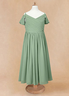 Azazie Chelle Vestidos de florista Vestir Matchá de Chiffon de Linha A com Plissado image6