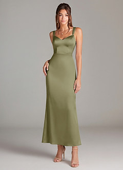 Azazie Denice Brautjungfernkleider Etui Plissee Stretch-Satin Kleid Pistazie image3