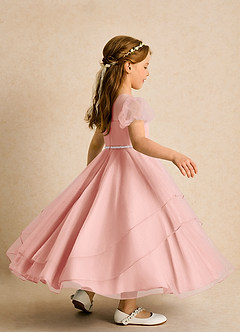 Azazie Duckie Blumenmädchenkleider Ballkleid Plissee Tüll Kleid Rosettenrosa image2