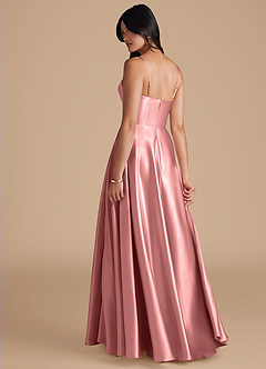 Azazie Elle Brautjungfernkleider A-Linie mit Taschen Metallischer Satin Kleid Rosettenrosa image4