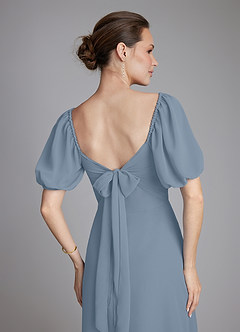Azazie Fatima Bridesmaid Dresses Dusty Blue A-Line with Pockets Chiffon Dress image2