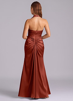 Azazie Destiny Robes de demoiselle d'honneur Robe Sirène en Satin extensible Encolure en Forme de Cœur Terracotta image2