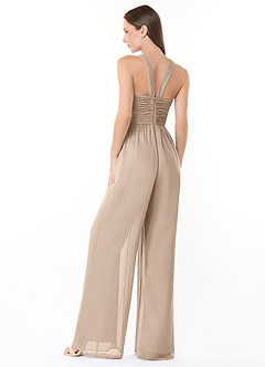 Azazie Berdie Bridesmaid Dresses Taupe Halter Chiffon Jumpsuit image4
