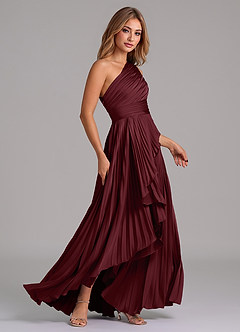 Azazie Lyrica Bridesmaid Dresses Cabernet A-Line One Shoulder Stretch Satin Dress image3