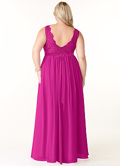 Azazie Elly Bridesmaid Dresses Fuchsia A-Line Lace Scoop Neck Chiffon Dress image8
