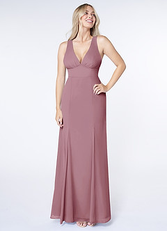 Azazie Christiana Bridesmaid Dresses Vintage Mauve A-Line V-Neck Pleated Chiffon Dress image1