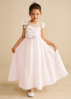 Azazie Arlo vestidos de niña de las flores Vestido de Pétalo De Rosa Marfil de Gasa de Corte En A con Lazo image1