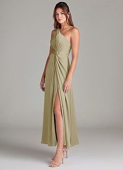 Azazie Brooke Suknie dla druhen Linia A Jedno ramię Satyna elastyczna Długość kostki Sukienka image5