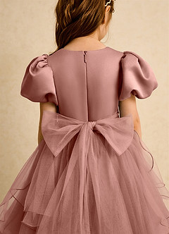 Azazie Cocoa Abiti da Ragazza di Fiori Abito Principessa in Tulle Plissettato Cedro Rosa image9