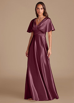 Azazie Pamela Vestidos de damas de honor Vestido de Cabernet de Satén Metálico de Corte en A con Plisado image6