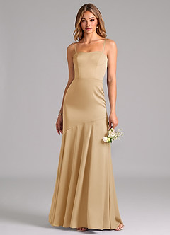 Azazie Shiloh Bridesmaid Dresses Gold Mermaid Strapless Stretch Satin Convertible Dress image2