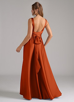 Azazie Kora Bridesmaid Dresses Burnt Orange A-Line Pleated Stretch Satin Dress image6