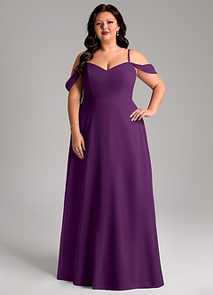 Azazie Marley Vestidos de madrinha de casamento Vestido Uva de Chiffon de Linha A com Fora do ombro image11