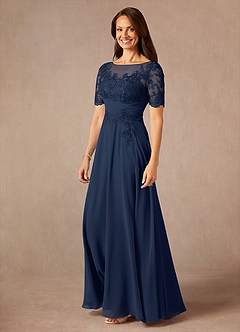 Azazie Raissa Mother of the Bride Dresses Dark Navy A-Line Lace Chiffon Dress image3
