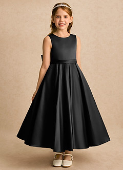 Azazie Cali Flower Girl Dresses Black A-Line Bow Matte Satin Dress image2
