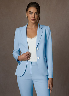 front Whitney Himmelblau Strukturierter Stretch-Hosenanzug in voller Länge