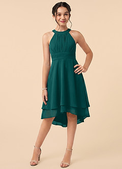 Azazie Linna Junior Peacock A-Line Pleated Chiffon Dress image1