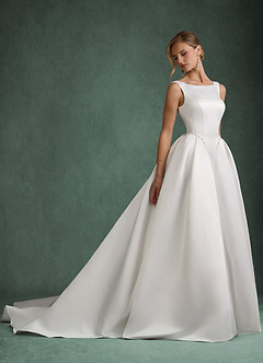 Azazie Odette Hochzeitskleider Ballkleid U-Boot Ausschnitt Satin Kleid Diamantweiß image5