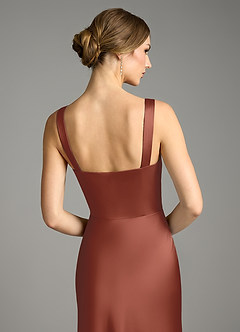 Azazie Alouette Bridesmaid Dresses Auburn Mermaid Pleated Stretch Satin Dress image4