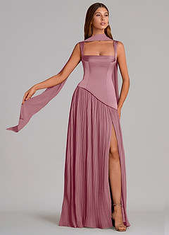 Azazie Stephanie Bridesmaid Dresses Vintage Mauve A-Line Pleated Stretch Satin Dress image1