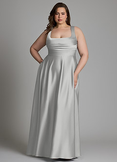 Azazie Azaria Vestidos de madrinha de casamento Vestido Prata de Cetim elástico de Linha A com Corpete image7