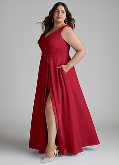 Azazie Karina Bridesmaid Dresses Scarlet A-Line Pleated Chiffon Dress image7