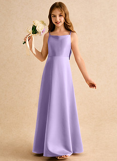 Azazie Joella Girls Formal Flower Girl Dresses Lilac A-Line Pleated Matte Satin Dress image3