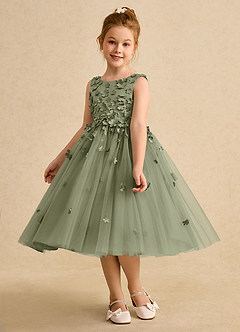 Azazie Lana vestidos de niña de las flores Vestido de Pistacho de Satin Mate de Corte En A con Sin mangas image3
