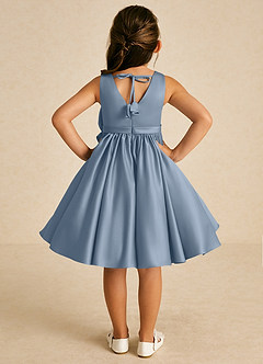 Azazie Apple Flower Girl Dresses Dusty Blue A-Line Bow Matte Satin Dress image2