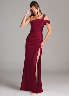 Azazie Wynter Jurken voor bruidsmeisjes Jurk van Stretch Satijn met Kolom Off the Shoulder Bourgondië image3