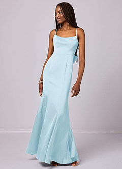 Barbie ♥ Azazie Bridesmaid Dresses Sky Blue Mermaid Bow Stretch Satin Dress image2
