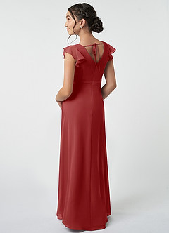 Azazie Claudine Junior Rust A-Line Pleated Chiffon Dress image4