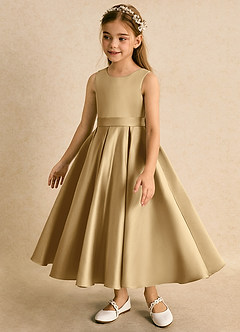 Azazie Junebuj Blumenmädchenkleider Ballkleid Plissee Matte Satin Kleid Gold image3