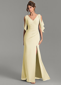Azazie Ember Bridesmaid Dresses Lemon Sorbet Sheath Pleated Chiffon Dress image3