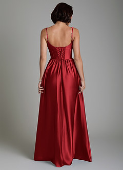 Azazie Mona Bridesmaid Dresses Scarlet A-Line Corset Stretch Satin Dress image2