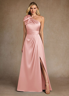 Azazie Easton Mother of the Bride Dresses Powder Pink A-Line One Shoulder Stretch Satin Dress image1