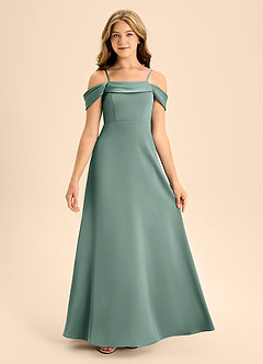 Azazie Anselie Junior Vestido de Eucalipto de Satén Elástico de Corte En A con Vestidos sin tirantes image7