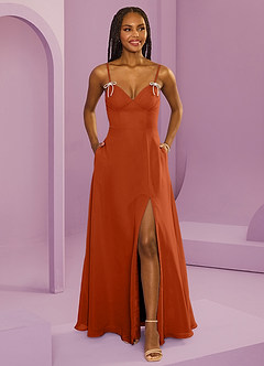 Barbie ♥ Azazie Bridesmaid Dresses Burnt Orange A-Line with Pockets Chiffon Dress image6