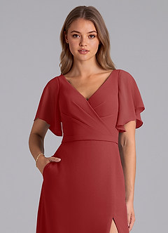 Azazie Ambrosia Bridesmaid Dresses Rust A-Line Pleated Chiffon Dress image2