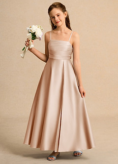 Azazie Pebbles Girl Flower Girl Dresses English Rose A-Line Pleated Matte Satin Dress image2