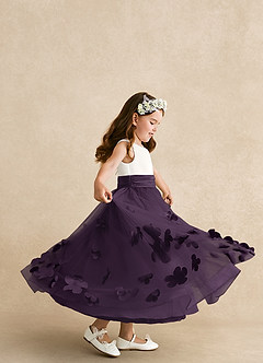 Azazie Vi Flower Girl Dresses Plum A-Line Sleeveless Tulle Dress image2