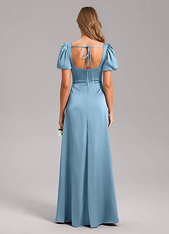 Azazie Fyona Bridesmaid Dresses Steel Blue A-Line Pleated Stretch Satin Dress image2