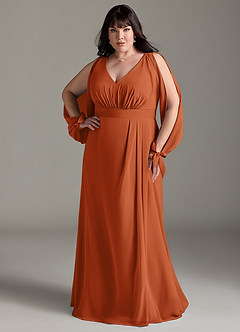 Azazie Matilda Bridesmaid Dresses Burnt Orange A-Line Long Sleeve Chiffon Dress image9