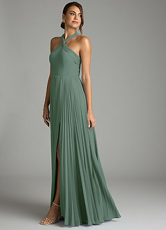 Azazie Afra Abiti da Damigella Abito A-Line in Chiffon Plissettato Eucalipto image4