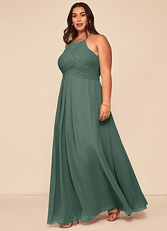 Azazie Ginger Bridesmaid Dresses Sea Moss A-Line Halter Pleated Chiffon Dress image9