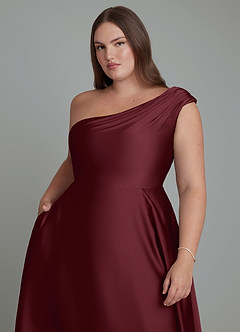 Azazie Melanie Jurken voor bruidsmeisjes Jurk van Stretch Satijn met A-lijn Off-shoulder Cabernet image12